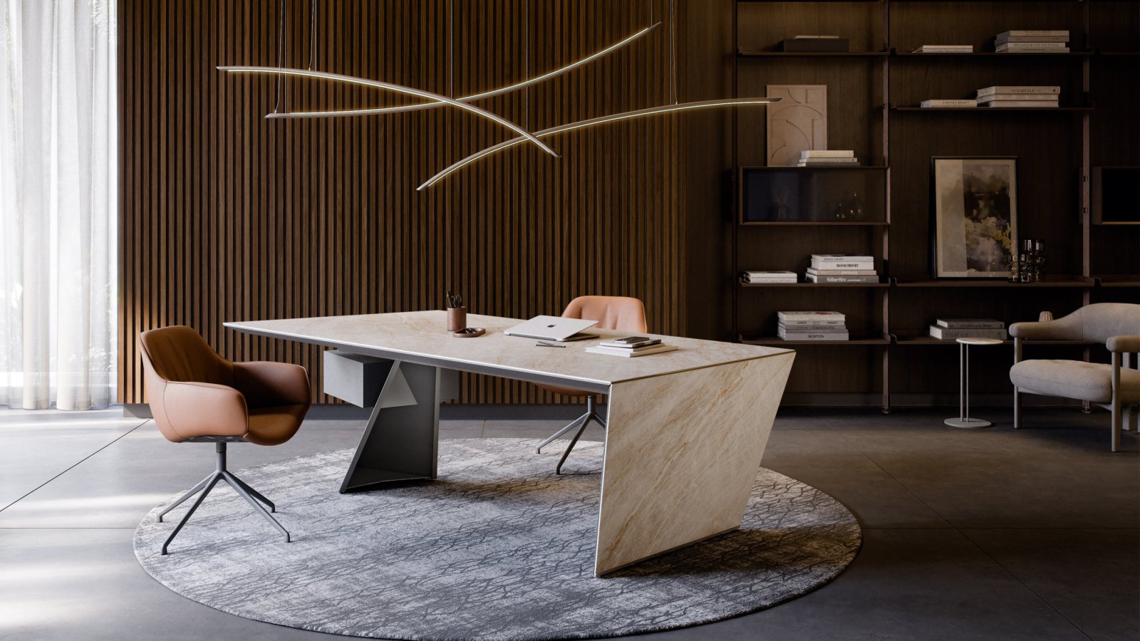 Biurko designerskie Nasdaq Cattelan Italia z ukośną stalową nogą