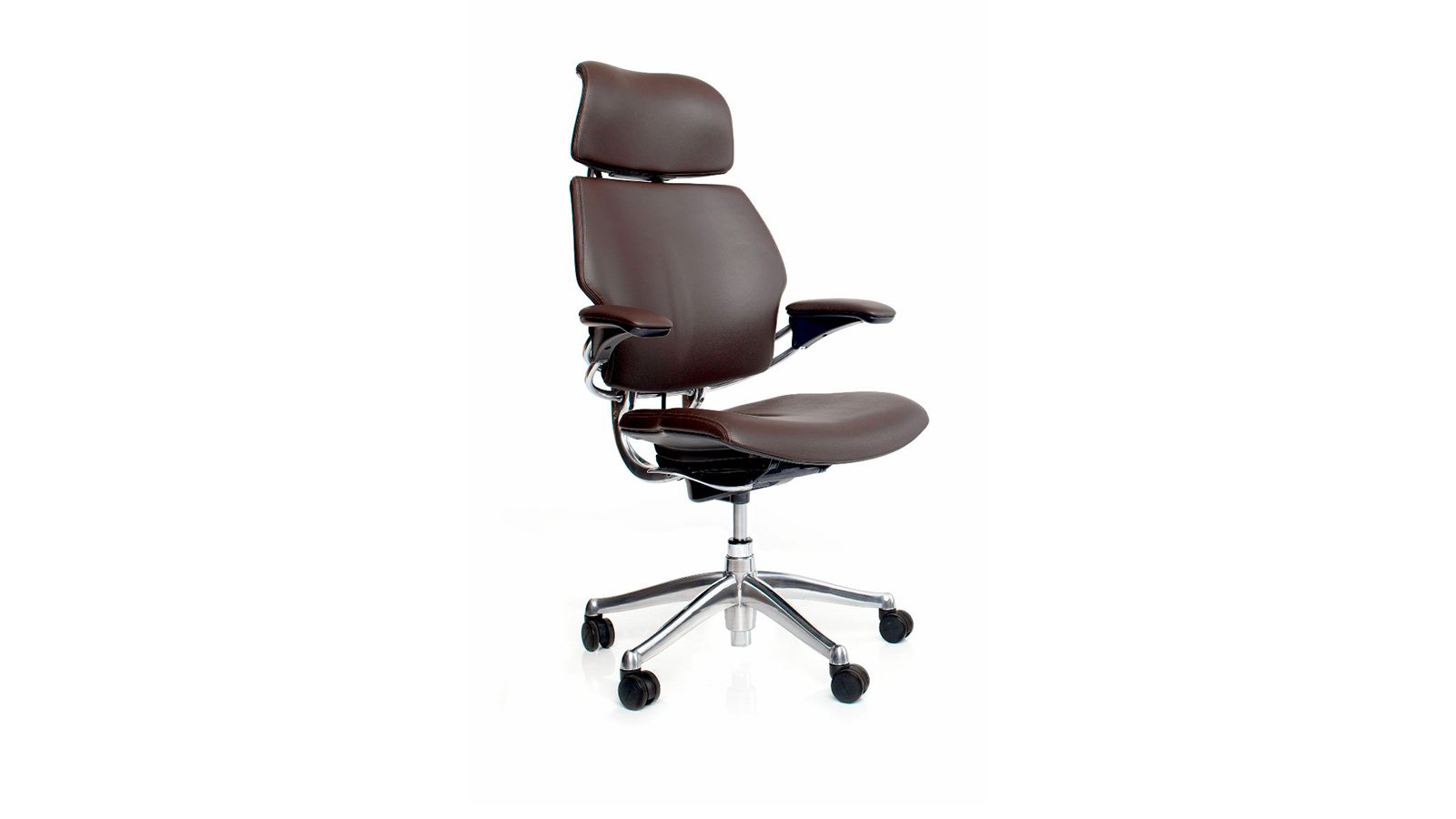 Fotel gabinetowy Freedom od Humanscale z zagłówkiem, w skórze
