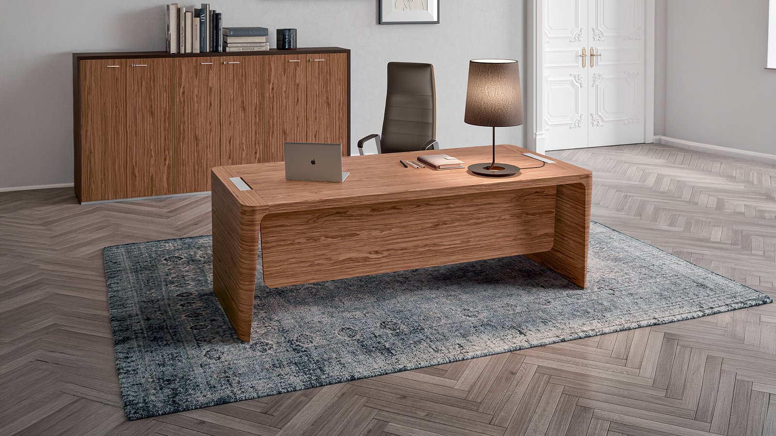 Biurko gabinetowe X10 od Quadrifoglio w orzechu amerykańskim