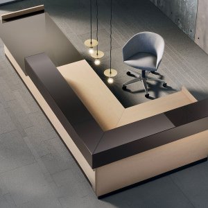 Toki od Archiutti, modułowa lada recepcyjna w holu biurowym