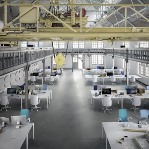 Sala banku ze stołem Nuur od Arper i krzesłami