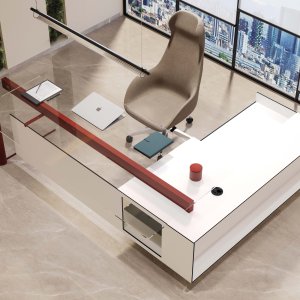 Cloud firmy Codutti: biurko 200 × 100 cm z blatem drewnianym