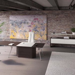 Gabinet z biurkiem designerskim Genesis, dostawką na kółkach i szafą Codutti