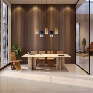 Pięć pozycji cennika Ginza: stół konferencyjny, okrągły, dwa stoliki i Tower w jednej sali