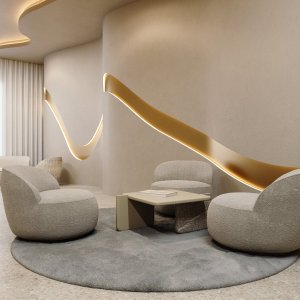 Fronty push-pull bez uchwytów w Ginza Tower pod kamiennym blatem