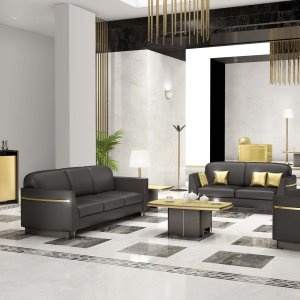 Biurko dyrektorskie iSixty Luxury w skórze złotej z jesionem silicio