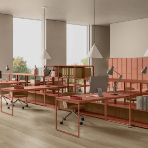 Regały Line System od Dieffebi w przestrzeni coworkingowej