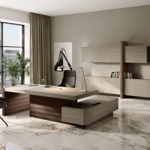 Las Mobili Jera biurko gabinetowe 2 100 mm wykończenie Noce Bali, panele Eco-Pelle Ardesia — gabinet dyrektora Warszawa
