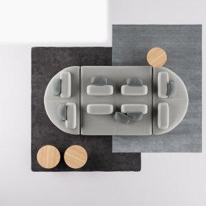 Wolnostojące tapicerowane oparcie Node+ na siedzisku w salonie
