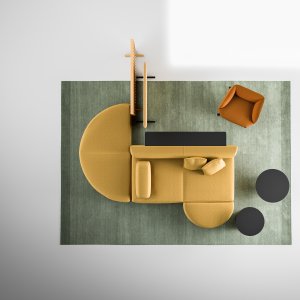 Drewniany parawan z lamelami za kompozycją Node+ w przestrzeni wspólnej