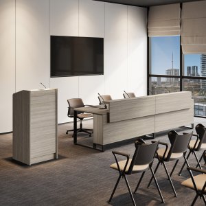Długi prostokątny stół konferencyjny I-Meet w 3d-foil Orzech Bali do sali rady