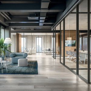 Ścianka szklana M1 od Quadrifoglio w biurze typu open space