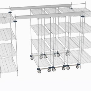 Regał Super Erecta Metro w wykończeniu Metroseal w przestrzeni roboczej