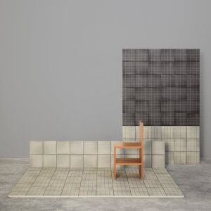 Plytki Aurore Charcoal i Light Blue Grid L ulozone kontrastowo